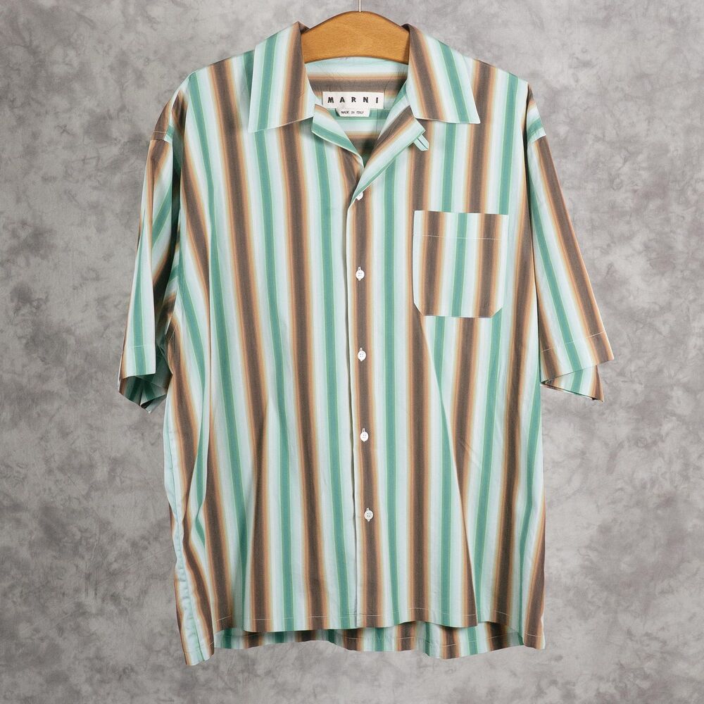 Marni Shirt | Green and Brown Striped Shirt | Size 50 | Made in Italy